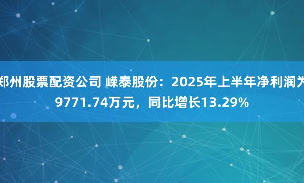 郑州股票配资公司 嵘泰股份：2025年上半年净利润为9771.74万元，同比增长13.29%